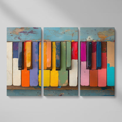 Colorful Piano Keys Canvas Art, Whimsical Music Wall Decor as 3-panel split version