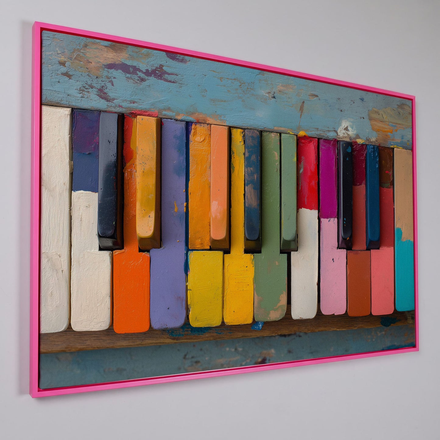 Colorful Piano Keys Canvas Art, Whimsical Music Wall Decor in pink floating frame
