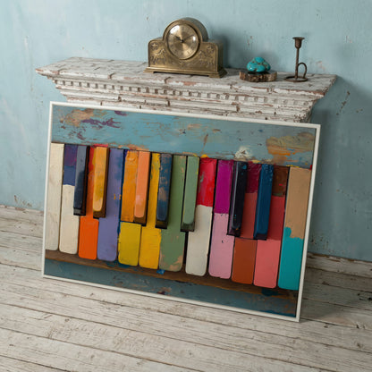 Colorful Piano Keys Canvas Art, Whimsical Music Wall Decor in white floating frame
