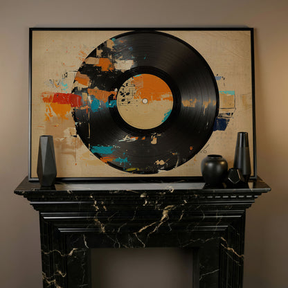 Vinyl Record Abstract Canvas Art for Music Lovers in black floating frame
