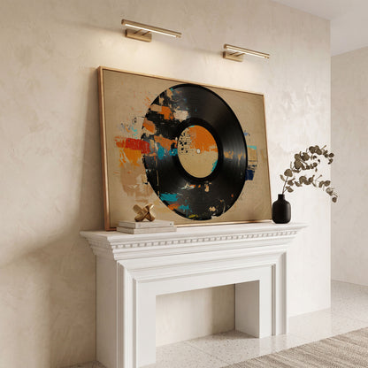 Vinyl Record Abstract Canvas Art for Music Lovers in white oak floating frame