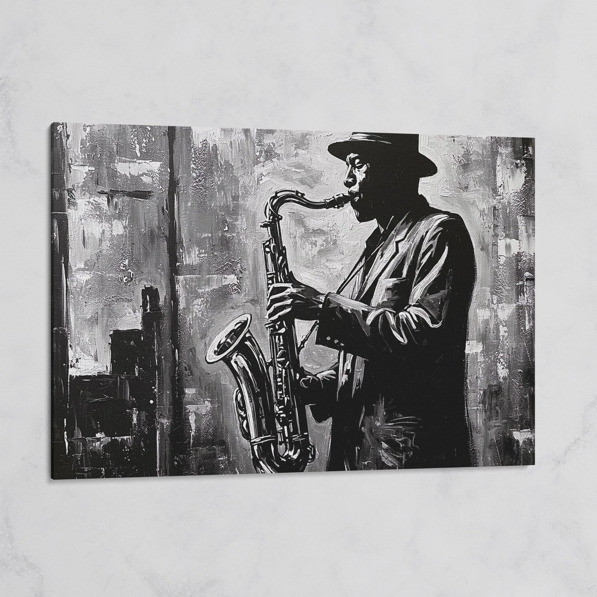 Jazz Saxophonist Silhouette Canvas Wall Art, Music Studio Decor on gallery wrap