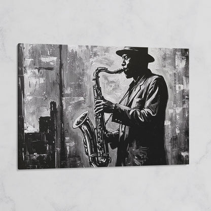Jazz Saxophonist Silhouette Canvas Wall Art, Music Studio Decor on gallery wrap