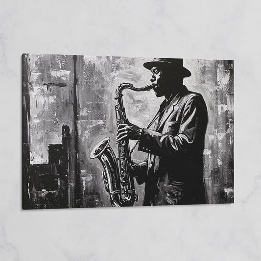 Jazz Saxophonist Silhouette Canvas Wall Art, Music Studio Decor on gallery wrap