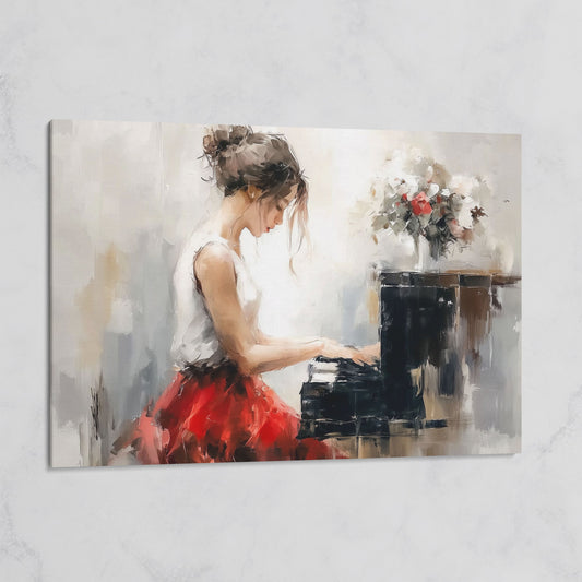 Young Woman at the Piano with Flowers Canvas Wall Art on gallery wrap