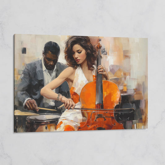 Cello and Drums: A Jazz Duo Canvas Wall Art on gallery wrap