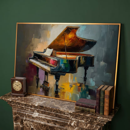 Grand Piano and Sheet Music Canvas Wall Art in antique gold floating frame