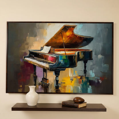 Grand Piano and Sheet Music Canvas Wall Art in dark walnut floating frame