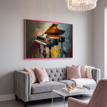 Grand Piano and Sheet Music Canvas Wall Art in pink floating frame
