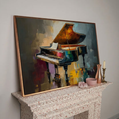 Grand Piano and Sheet Music Canvas Wall Art in rose gold floating frame