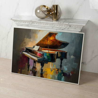 Grand Piano and Sheet Music Canvas Wall Art in white floating frame