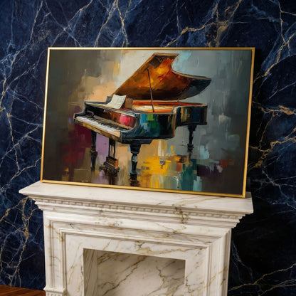 Grand Piano and Sheet Music Canvas Wall Art in yellow gold floating frame