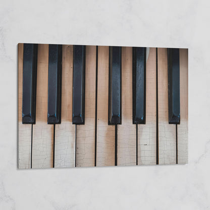 Worn Piano Keys Canvas Art, Wabi-Sabi Music Wall Decor on gallery wrap