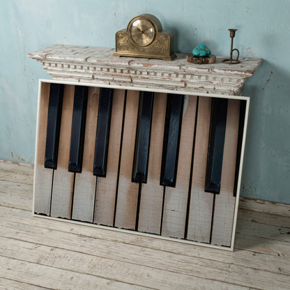 Worn Piano Keys Canvas Art, Wabi-Sabi Music Wall Decor in white floating frame