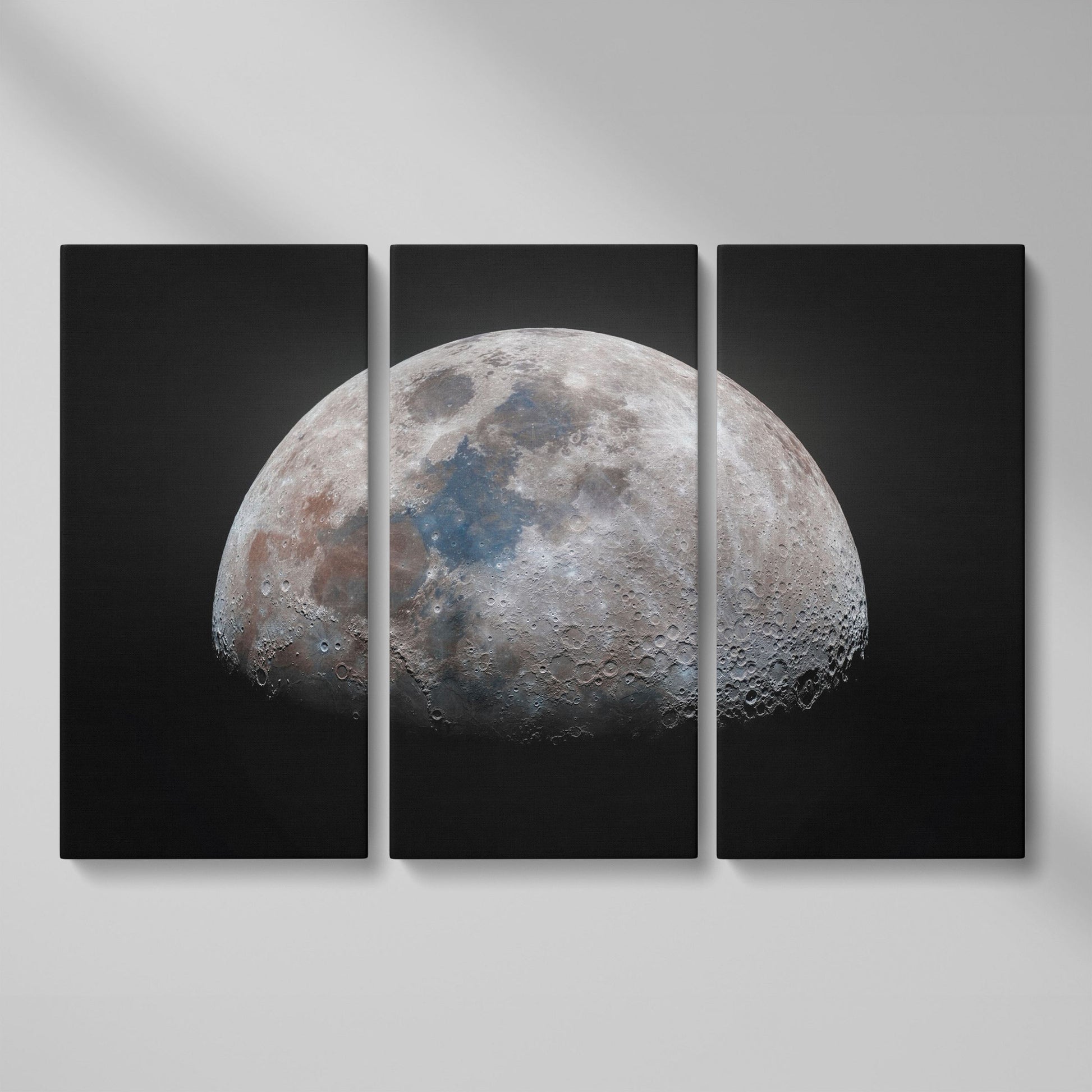 The Moon in Detail: Lunar Surface Canvas Wall Art as 3-panel split version
