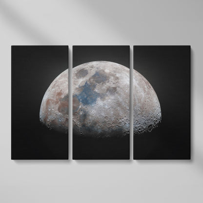 The Moon in Detail: Lunar Surface Canvas Wall Art as 3-panel split version