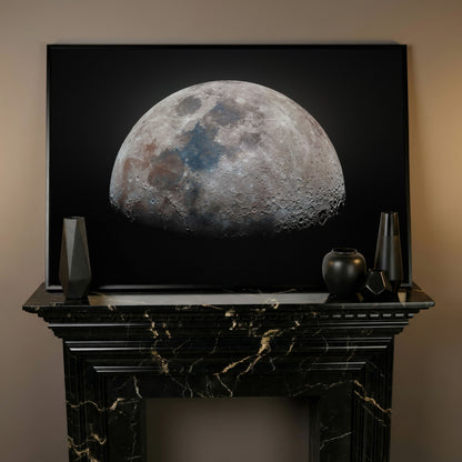 The Moon in Detail: Lunar Surface Canvas Wall Art in black floating frame