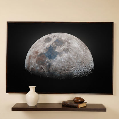 The Moon in Detail: Lunar Surface Canvas Wall Art in dark walnut floating frame