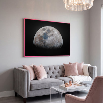 The Moon in Detail: Lunar Surface Canvas Wall Art in pink floating frame