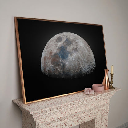 The Moon in Detail: Lunar Surface Canvas Wall Art in rose gold floating frame