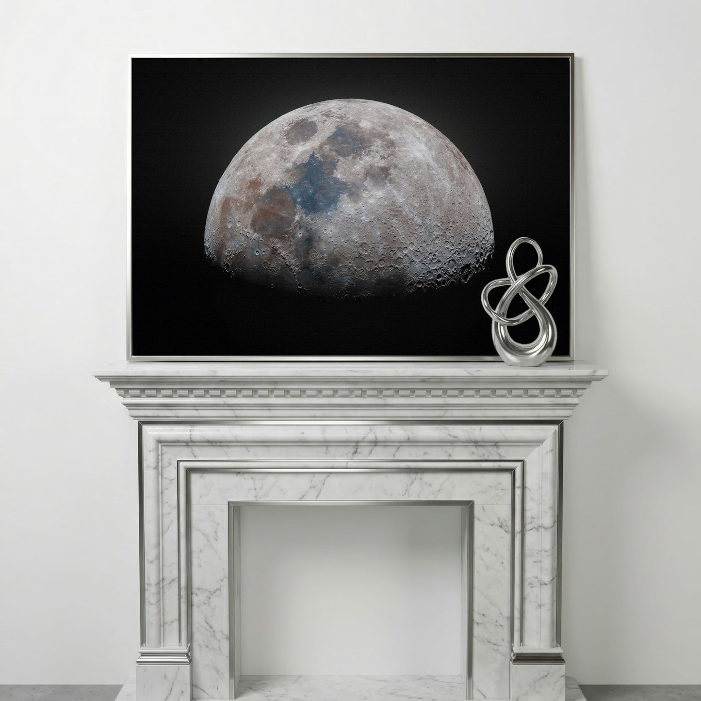 The Moon in Detail: Lunar Surface Canvas Wall Art in silver floating frame