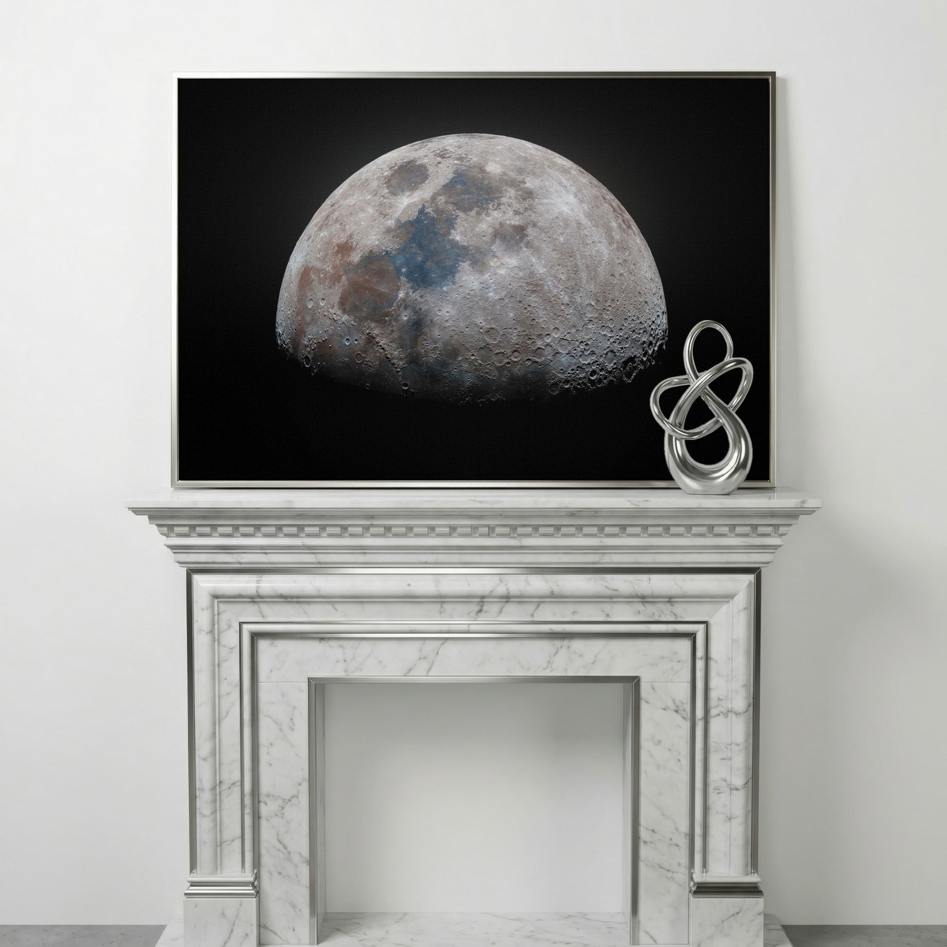The Moon in Detail: Lunar Surface Canvas Wall Art in silver floating frame