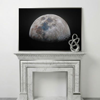 The Moon in Detail: Lunar Surface Canvas Wall Art in silver floating frame