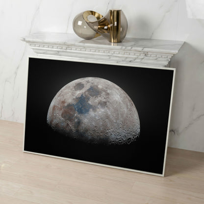 The Moon in Detail: Lunar Surface Canvas Wall Art in white floating frame