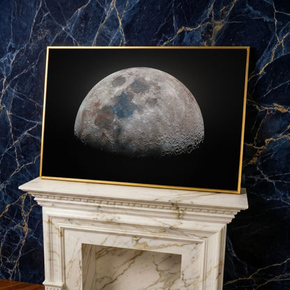 The Moon in Detail: Lunar Surface Canvas Wall Art in yellow gold floating frame
