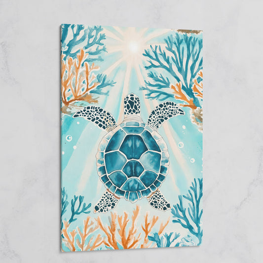 Sea Turtle and Coral Reef Ocean Canvas Wall Art on gallery wrap