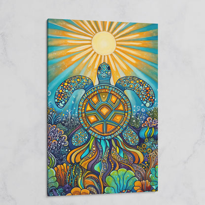Sea Turtle Canvas Art, Coral Reef Ocean Print for Coastal Rooms on gallery wrap