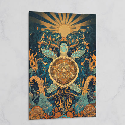 Sea Turtle with Sunburst Ocean Canvas Wall Art on gallery wrap