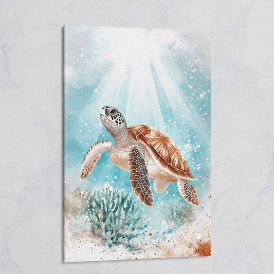Sea Turtle Swimming Near Coral Reef Canvas Wall Art on gallery wrap