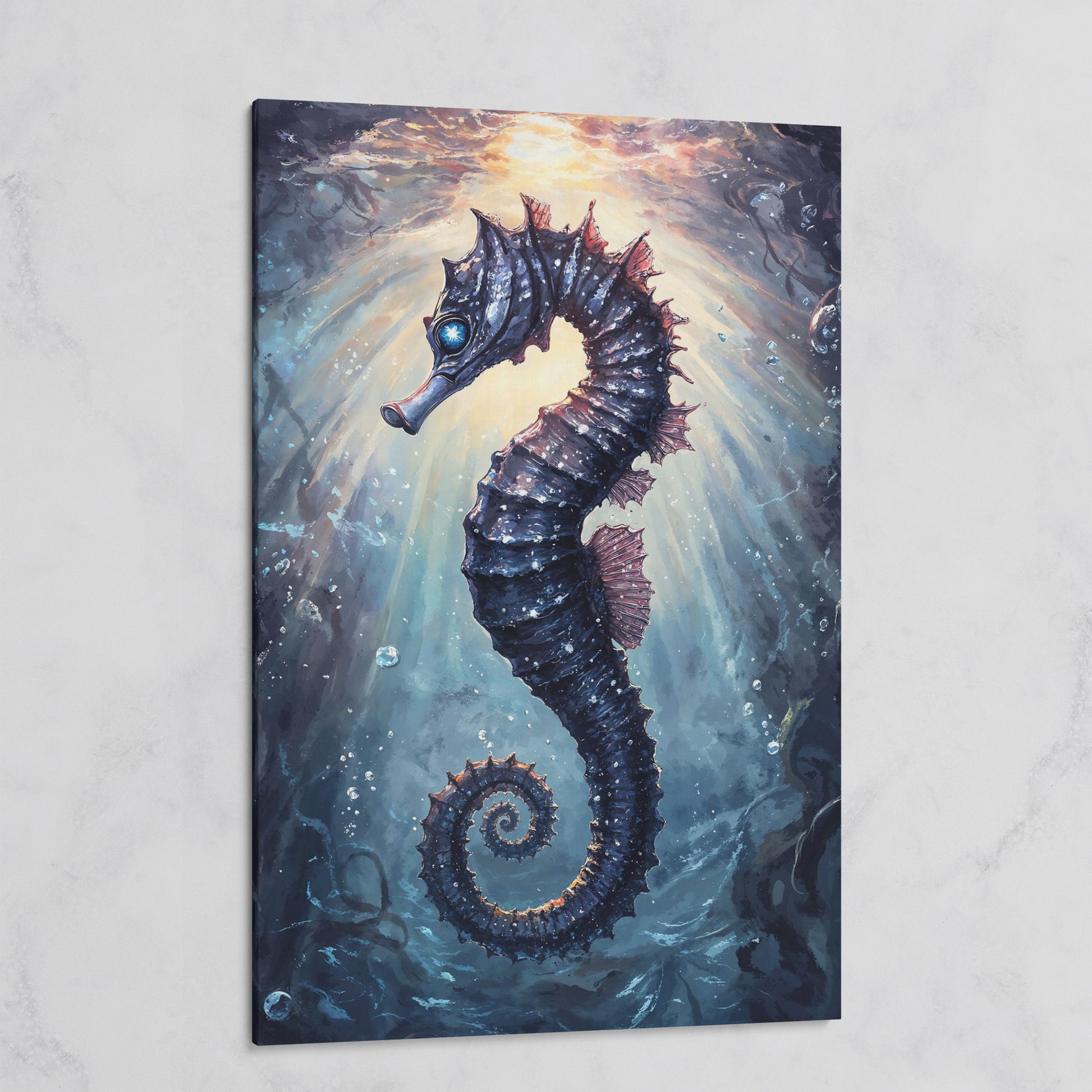 Seahorse in Ocean Light Canvas Wall Art on gallery wrap