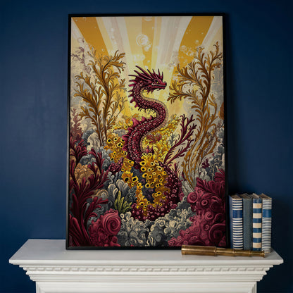 Sea Dragon Among Coral Canvas Art in black floating frame