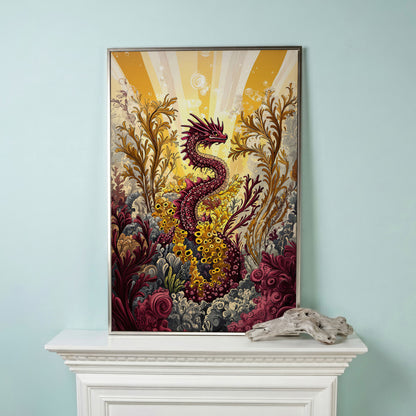 Sea Dragon Among Coral Canvas Art in silver floating frame