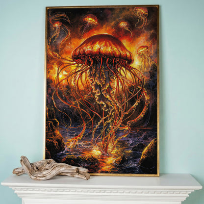 Jellyfish Ocean Canvas Art, Underwater Wall Art in Portrait in rose gold floating frame