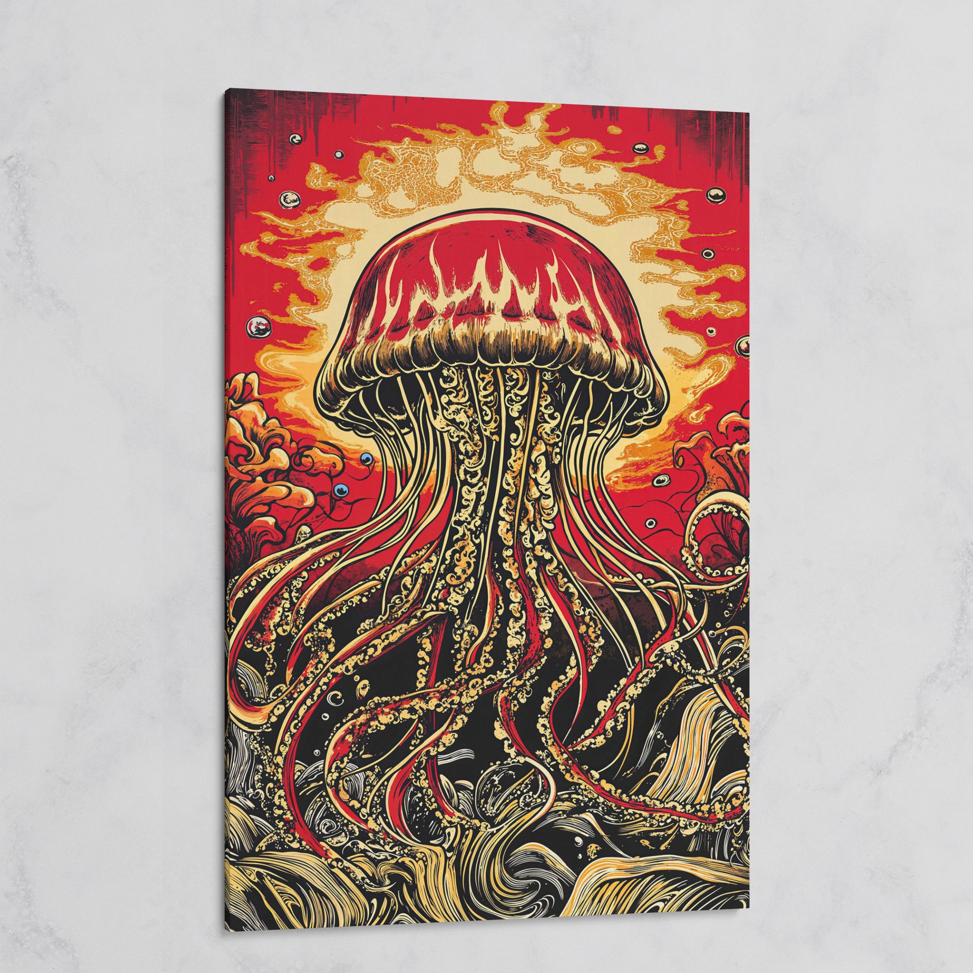Stylized Jellyfish Canvas Print. Abstract Underwater Art on gallery wrap