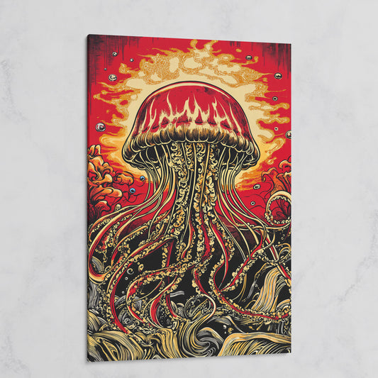Stylized Jellyfish Canvas Print. Abstract Underwater Art on gallery wrap