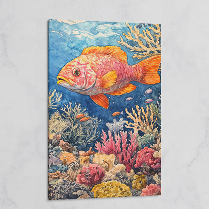 Orange and Pink Fish in Coral Reef, Canvas Wall Art on gallery wrap