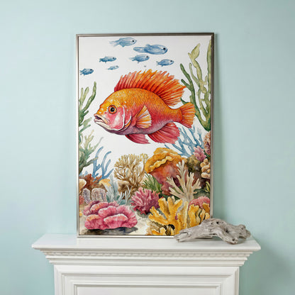 Tropical Fish and Coral Reef Canvas Wall Art in silver floating frame