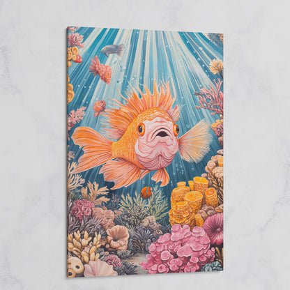 Goldfish Reef Canvas Art: Underwater Scene with Coral and Fish on gallery wrap