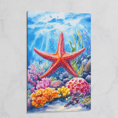Coral Reef Starfish Canvas Art, Underwater Ocean Scene on gallery wrap