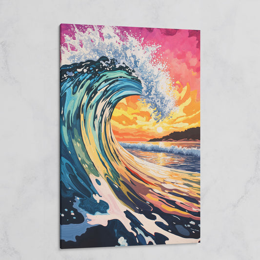 Ocean Wave at Sunset Canvas Art, Seascape Wall Print on gallery wrap
