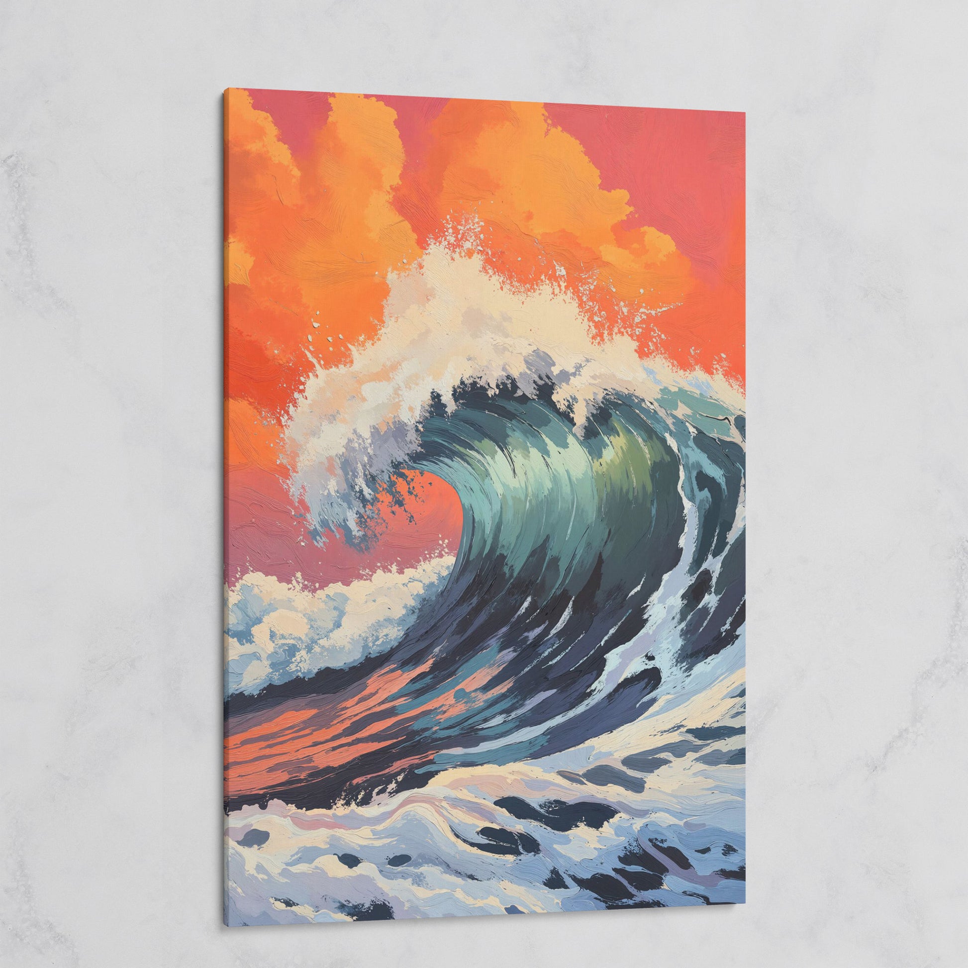 Ocean Wave Canvas Art, Deep Blue Breaking Wave, Portrait Wall Print on gallery wrap