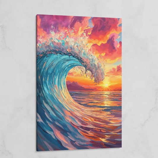 Cresting Ocean Wave at Sunset. Canvas Wall Art on gallery wrap