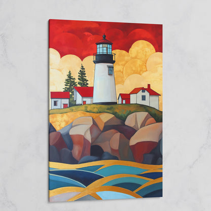 Lighthouse on Rocky Coast Canvas Wall Art on gallery wrap