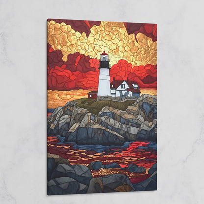 Lighthouse on Rocky Coast with Abstract Sky Canvas Print on gallery wrap