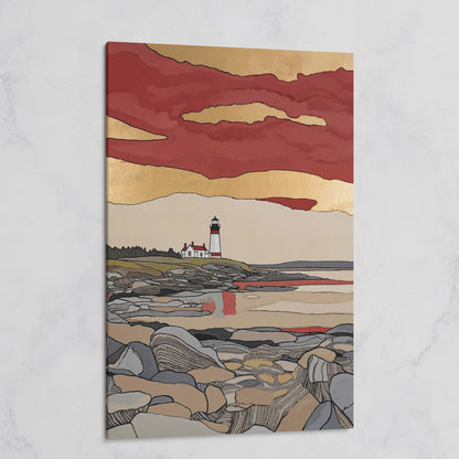 Lighthouse on Rocky Shore. Coastal Canvas Wall Art on gallery wrap