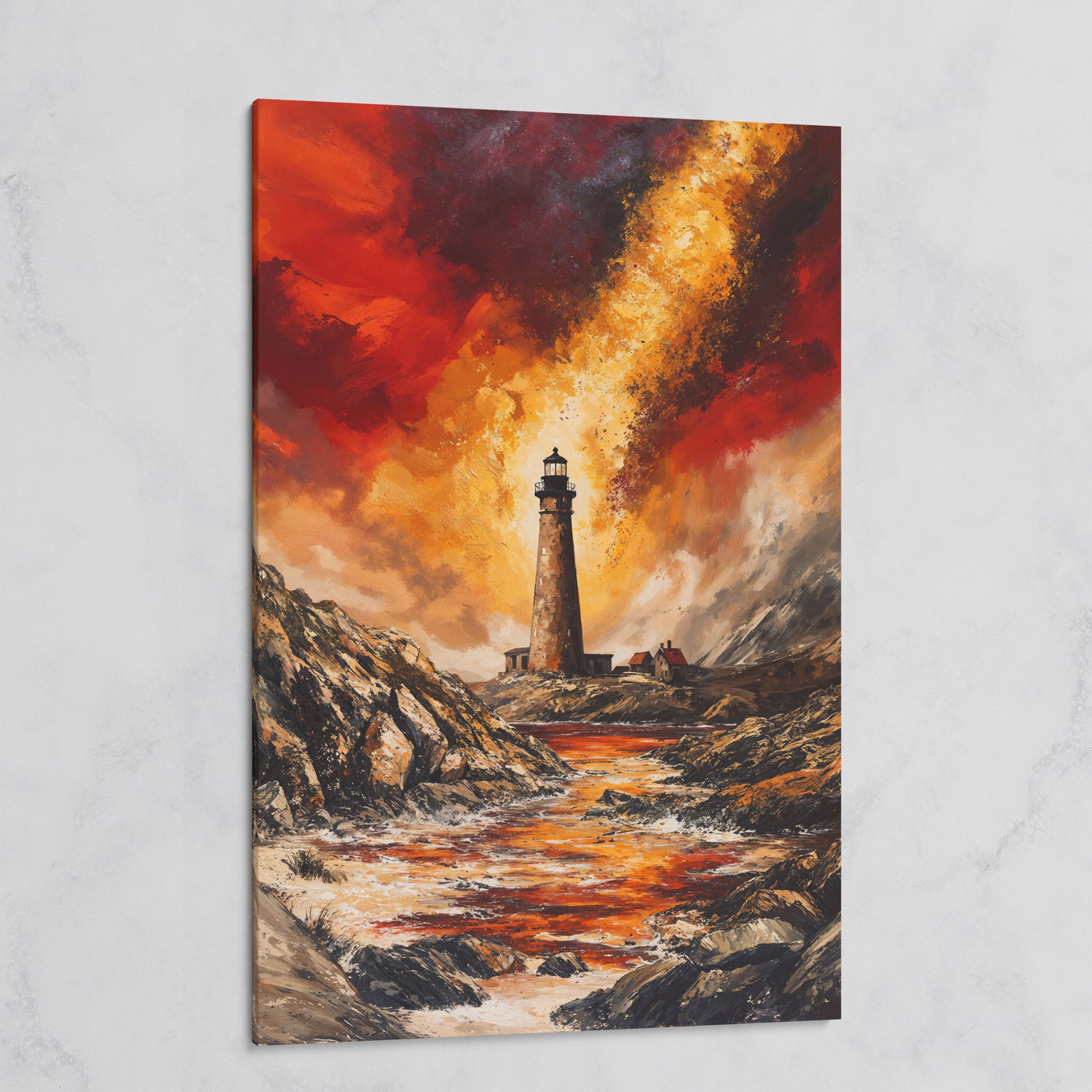 Stormy Lighthouse Seascape Canvas Art, Portrait Wall Print on gallery wrap
